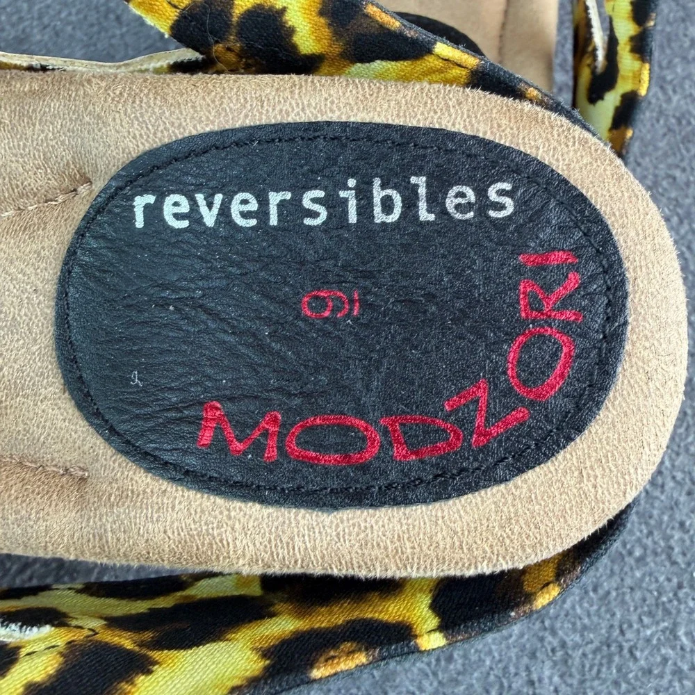 Modzori Reversibles Leopard Black Wedge Sandals Thong Women's Size 9